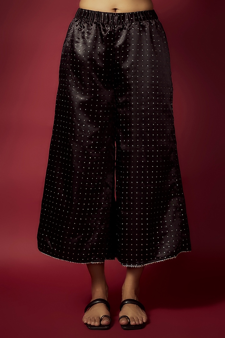 Black Recycled Polyester Foil Printed A-Line Kurta Set by Phatakaa at Pernia's Pop Up Shop