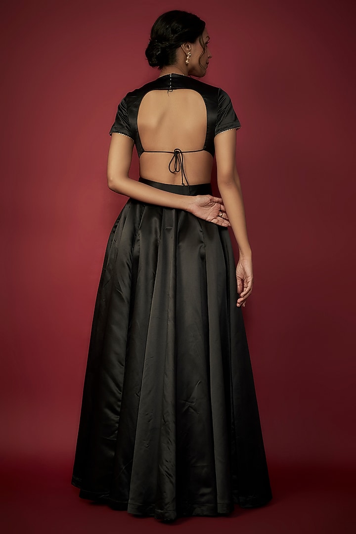 Black Satin Wedding Lehenga Set by Phatakaa at Pernia's Pop Up Shop