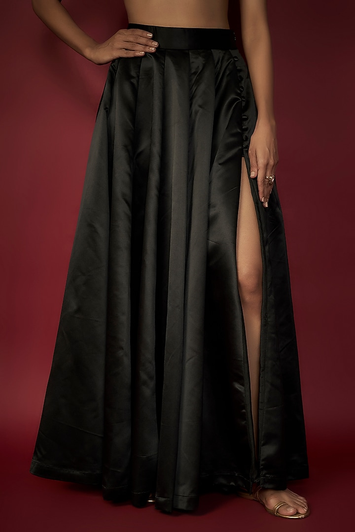 Black Satin Wedding Lehenga Set by Phatakaa at Pernia's Pop Up Shop