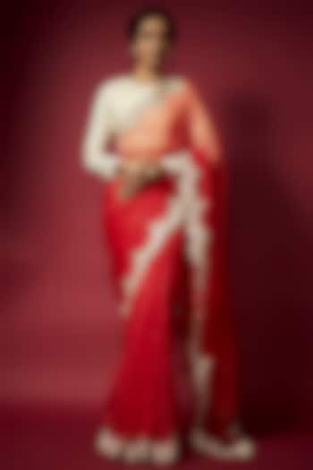 Red Organza Pearl Work Party Wear Saree Set by Phatakaa at Pernia's Pop Up Shop