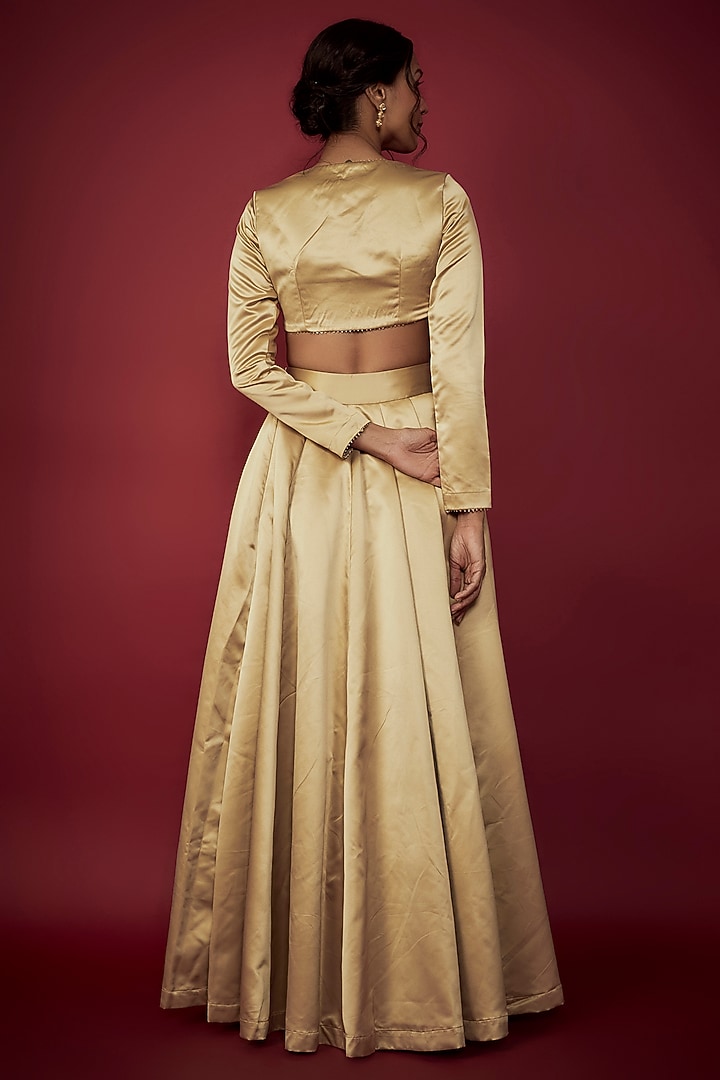 Gold Satin Wedding Lehenga Set by Phatakaa at Pernia's Pop Up Shop