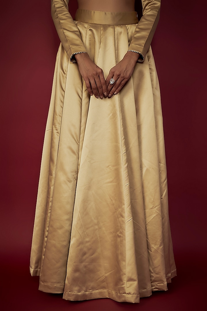 Gold Satin Wedding Lehenga Set by Phatakaa at Pernia's Pop Up Shop