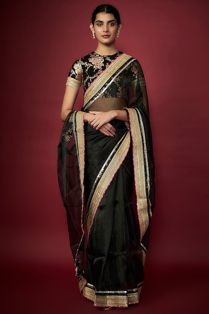 Black Organza Gota Wedding Saree Set by Phatakaa at Pernia's Pop Up Shop