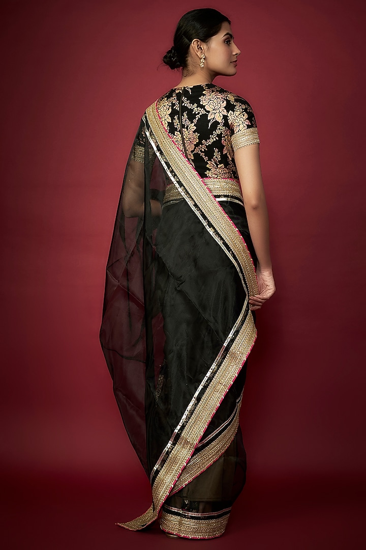 Black Organza Gota Wedding Saree Set by Phatakaa at Pernia's Pop Up Shop