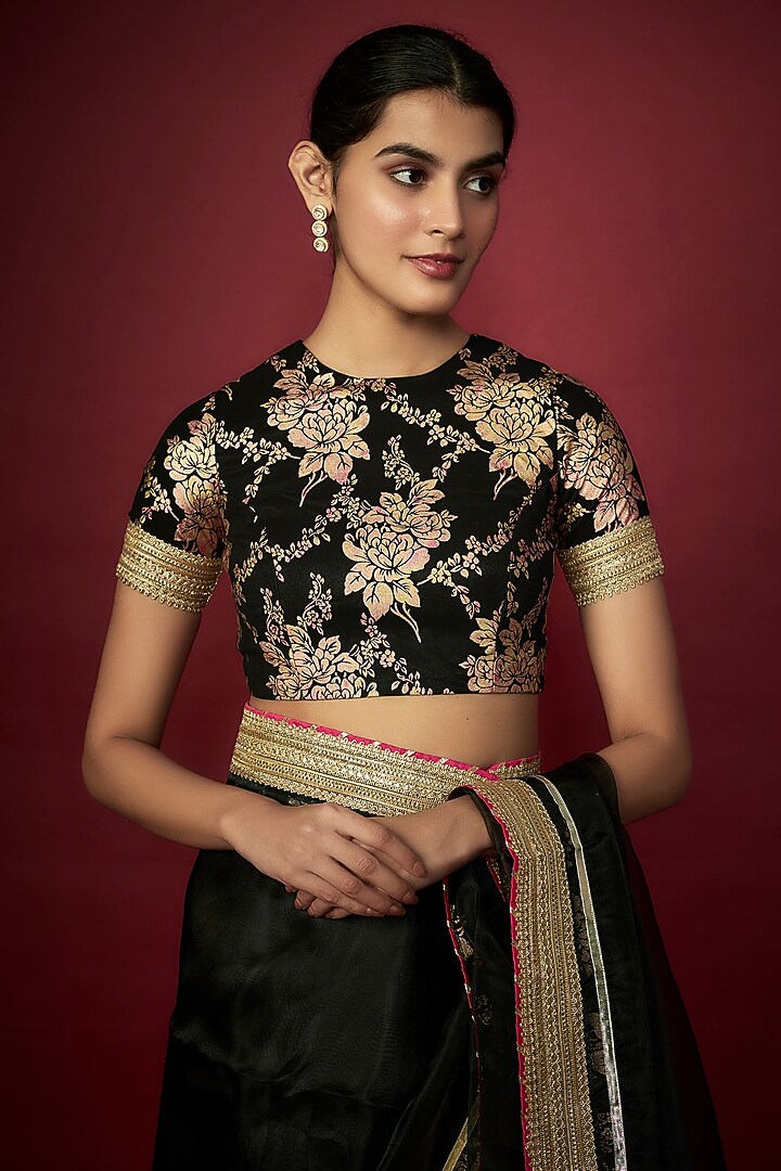Black Organza Gota Wedding Saree Set by Phatakaa at Pernia's Pop Up Shop
