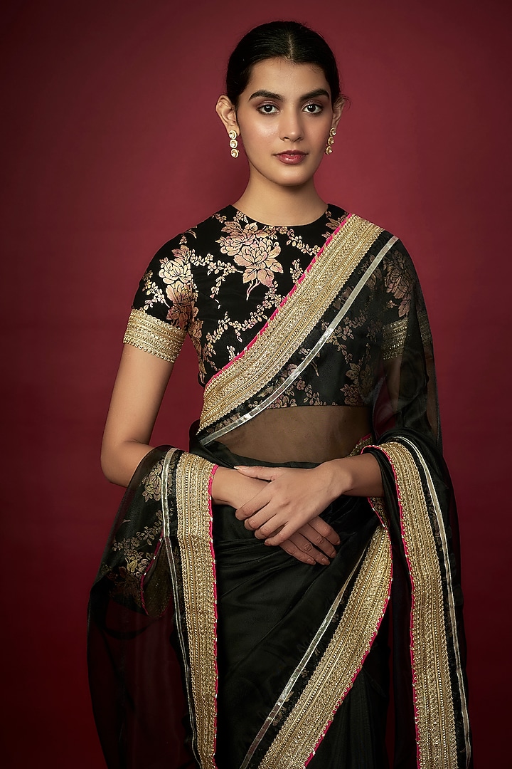 Black Organza Gota Wedding Saree Set by Phatakaa at Pernia's Pop Up Shop