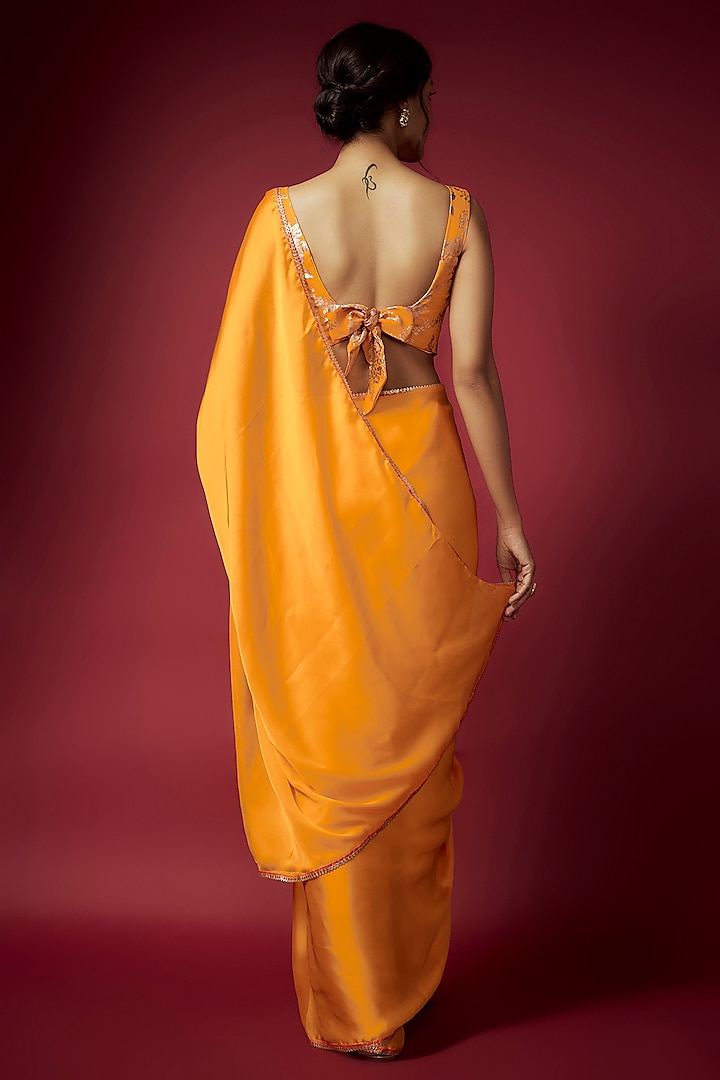 Mustard Yellow Satin Georgette Party Wear Saree Set by Phatakaa at Pernia's Pop Up Shop