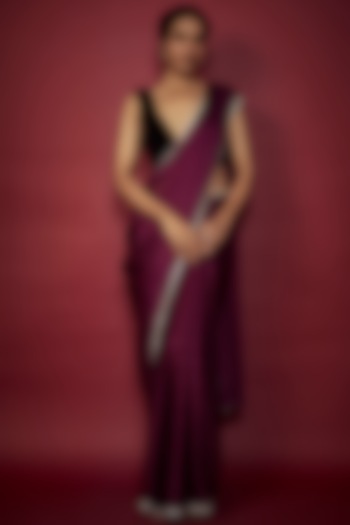 Purple Chiffon Zari Embroidered Party Wear Saree Set by Phatakaa at Pernia's Pop Up Shop