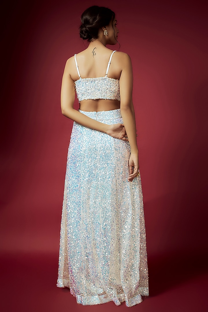 White Recycled Polyester Sequins Wedding Lehenga Set by Phatakaa at Pernia's Pop Up Shop
