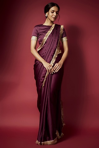 Purple Recycled Polyester Saree Set by Phatakaa