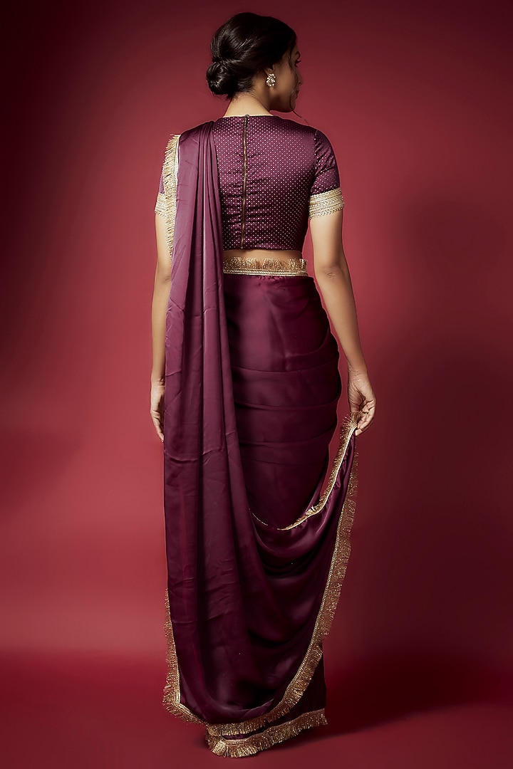 Purple Recycled Polyester Party Wear Saree Set by Phatakaa at Pernia's Pop Up Shop