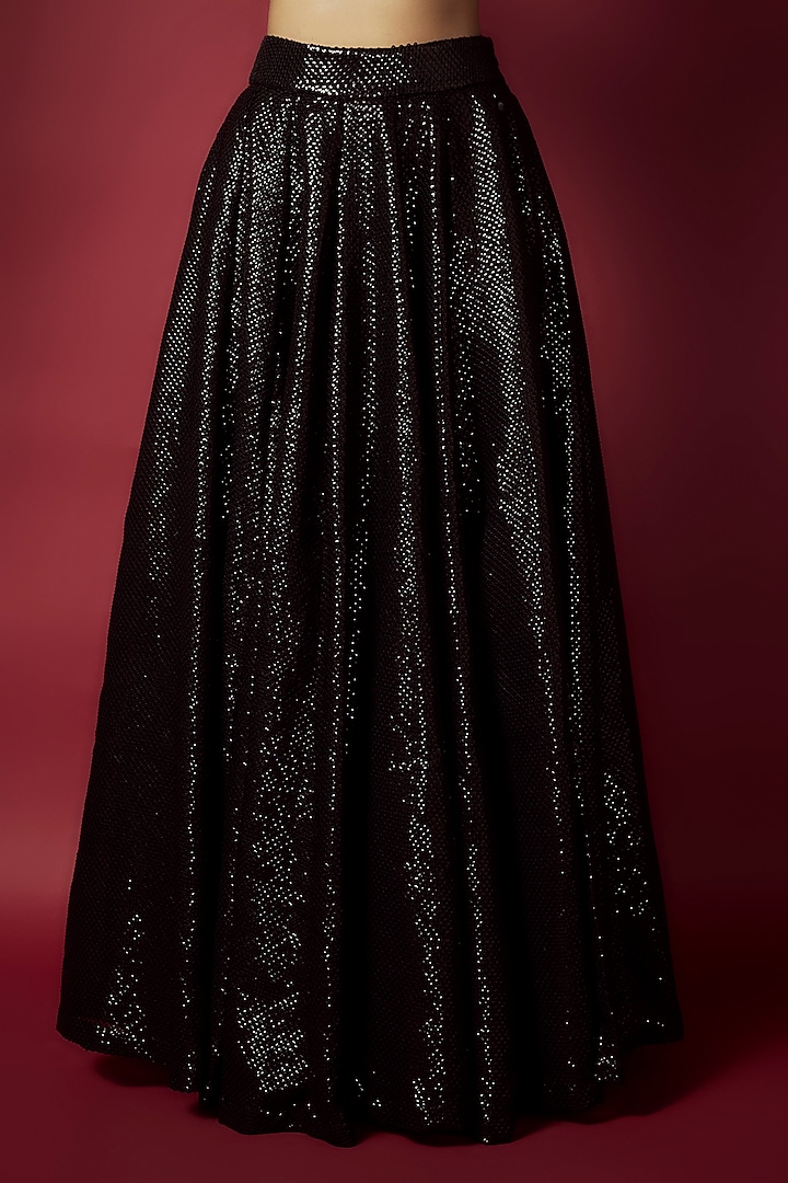Black Recycled Polyester Sequins Wedding Lehenga Set by Phatakaa at Pernia's Pop Up Shop