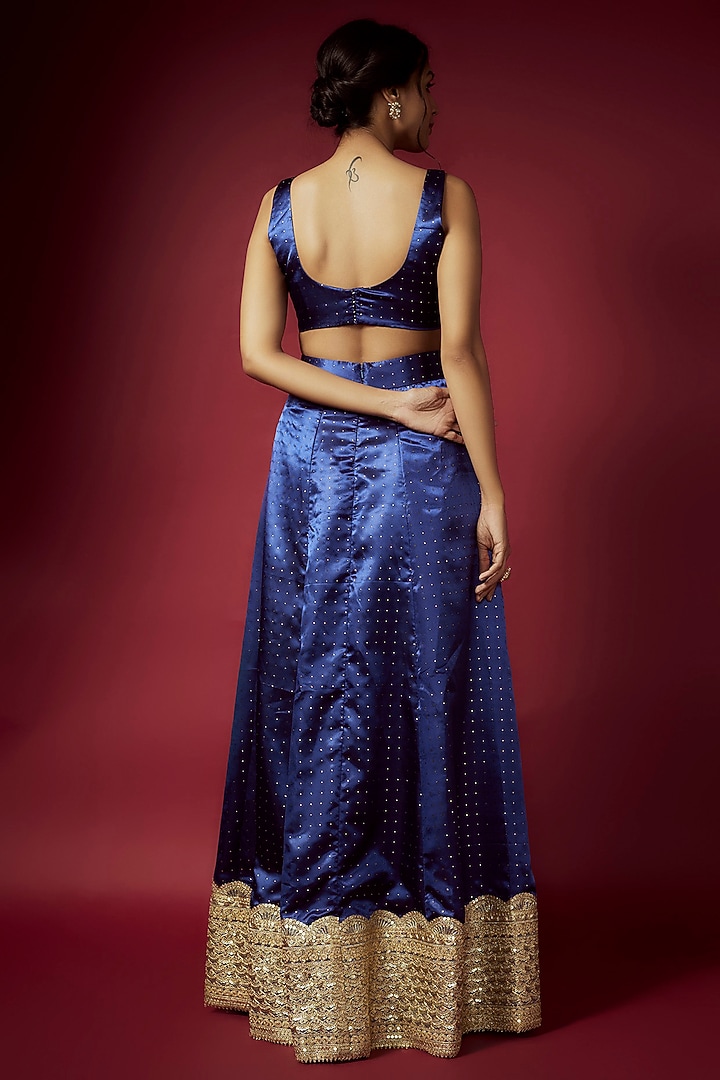 Navy Blue Recycled Polyester Printed Wedding Lehenga Set by Phatakaa at Pernia's Pop Up Shop