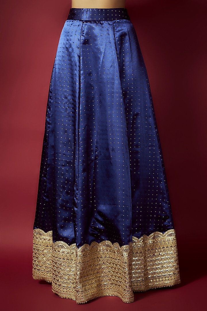 Navy Blue Recycled Polyester Printed Wedding Lehenga Set by Phatakaa at Pernia's Pop Up Shop