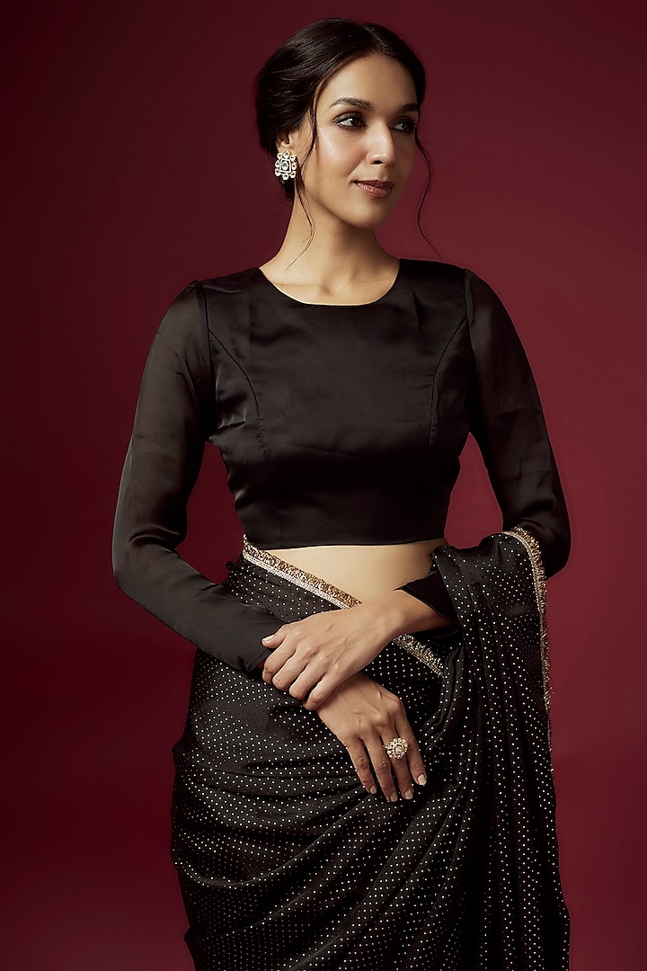 Black Recycled Polyester Gota Shimmer Fringed Party Wear Saree Set by Phatakaa at Pernia's Pop Up Shop