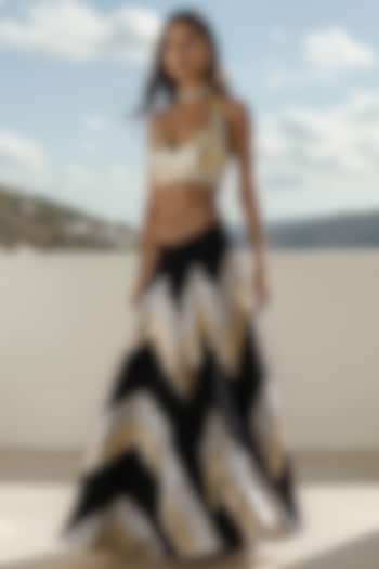 Gold & Black Recycled Polyester Gota Embroidered Wedding Lehenga Set by Phatakaa at Pernia's Pop Up Shop