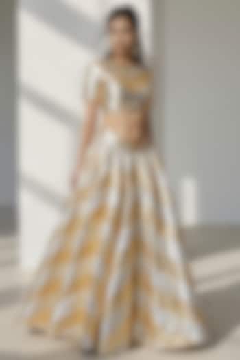 Gold Recycled Polyester Gota Embroidered Wedding Lehenga Set by Phatakaa at Pernia's Pop Up Shop