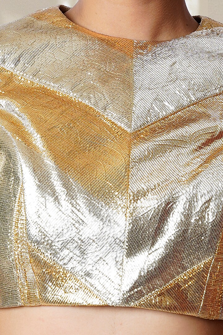 Gold Recycled Polyester Gota Embroidered Wedding Lehenga Set by Phatakaa at Pernia's Pop Up Shop