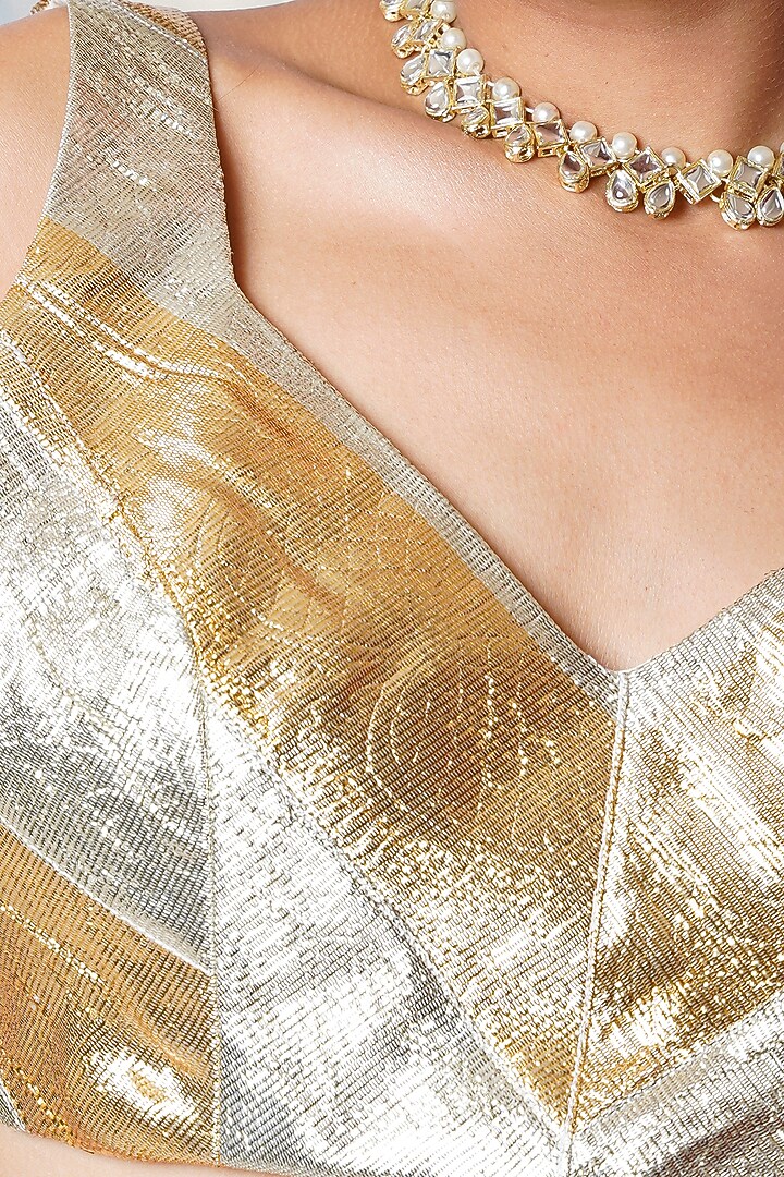 Gold Recycled Polyester Gota Embroidered Wedding Lehenga Set by Phatakaa at Pernia's Pop Up Shop