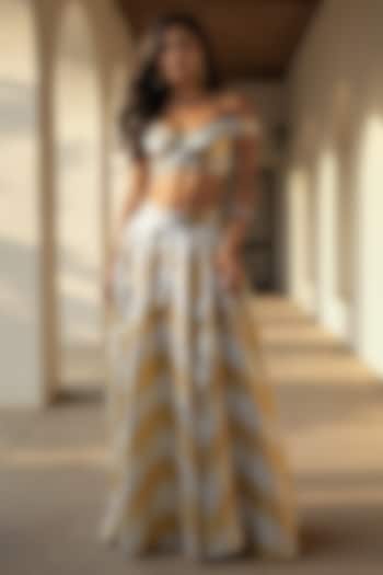 Gold Recycled Polyester Gota Embroidered Wedding Lehenga Set by Phatakaa at Pernia's Pop Up Shop