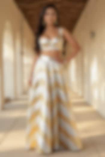 Gold Recycled Polyester Gota Embroidered Wedding Lehenga Set by Phatakaa at Pernia's Pop Up Shop