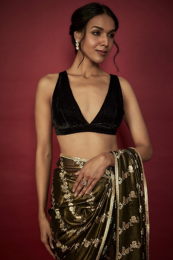 Black Georgette Leheriya Foil Printed Party Wear Saree Set by Phatakaa at Pernia's Pop Up Shop