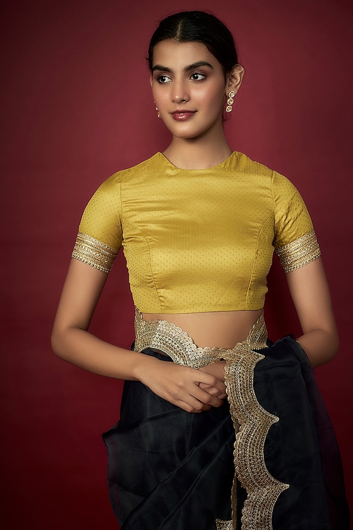 Navy Blue Organza Metallic Embroidered Scalloped Party Wear Saree Set by Phatakaa at Pernia's Pop Up Shop