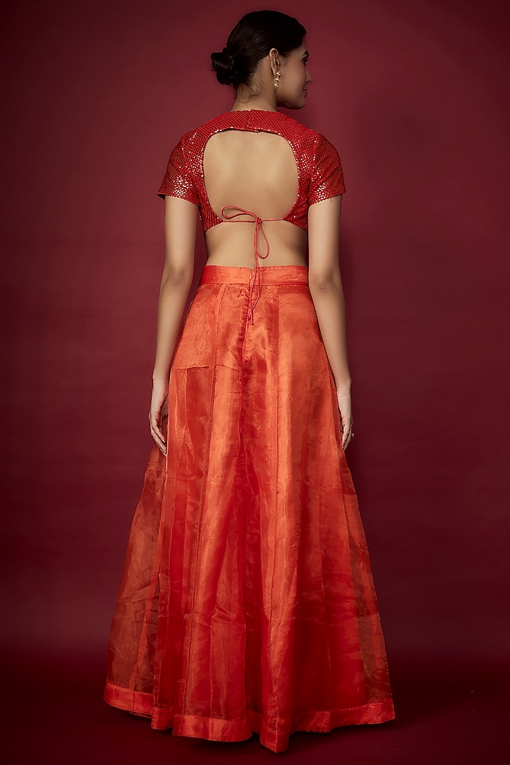 Orange Organza Wedding Lehenga Set by Phatakaa at Pernia's Pop Up Shop