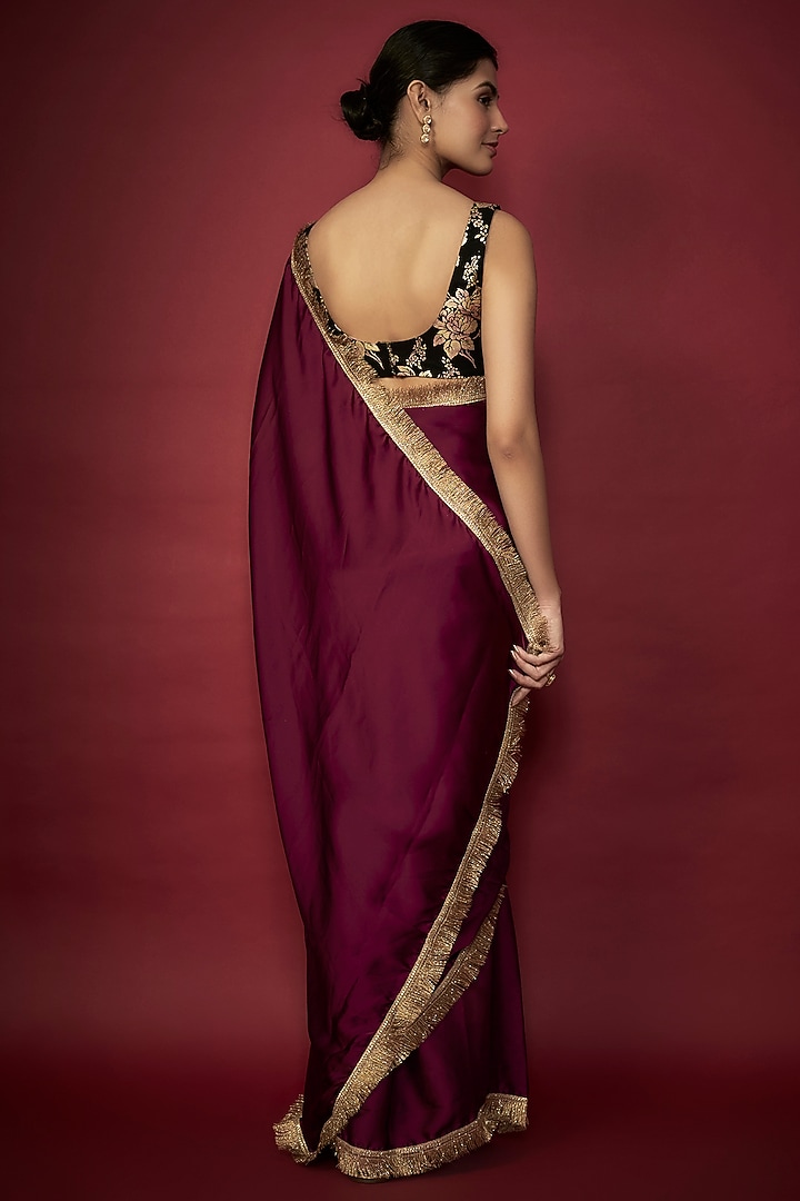 Purple Recycled Polyester Gota Fringed Party Wear Saree Set by Phatakaa at Pernia's Pop Up Shop