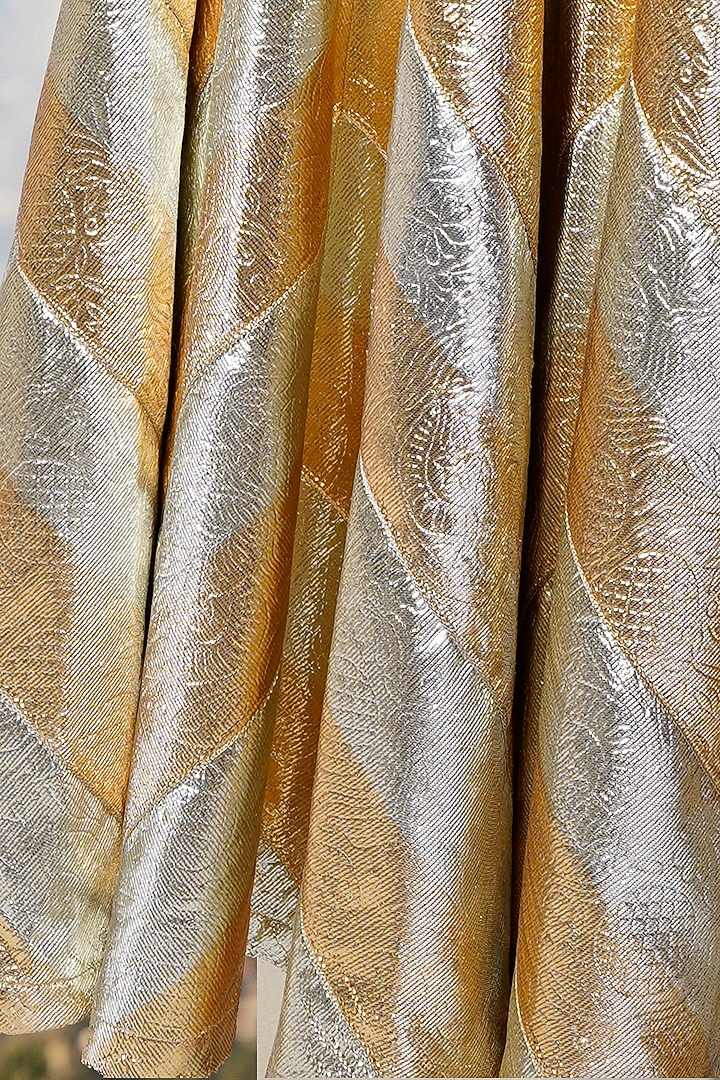 Gold Recycled Polyester Gota Embroidered Flared Wedding Lehenga Set by Phatakaa at Pernia's Pop Up Shop