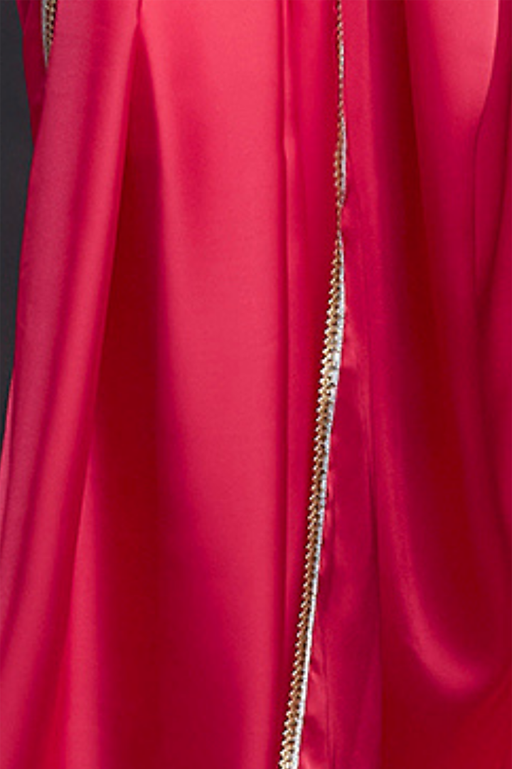 Coral Satin & Velvet Embellished Party Wear Saree Set by Phatakaa at Pernia's Pop Up Shop