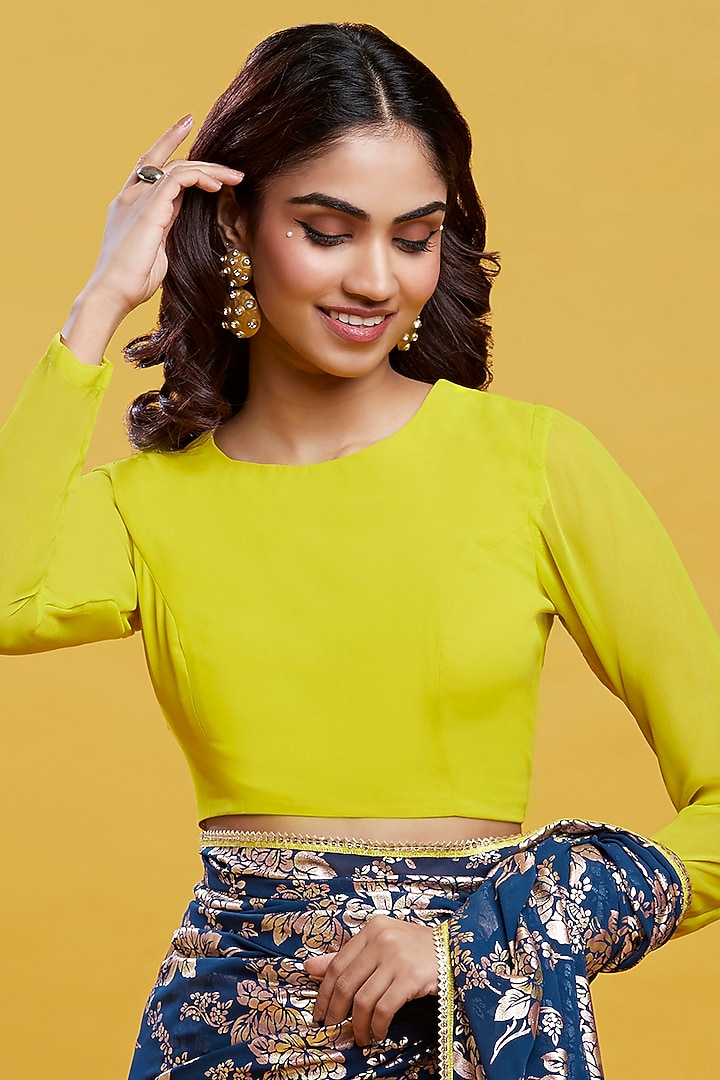 Navy Blue Georgette & Recycled Polyester Barfi Party Wear Saree Set by Phatakaa at Pernia's Pop Up Shop