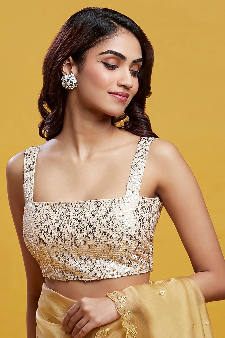 Gold Organza Crystal & Boota Embroidered Party Wear Saree Set by Phatakaa at Pernia's Pop Up Shop