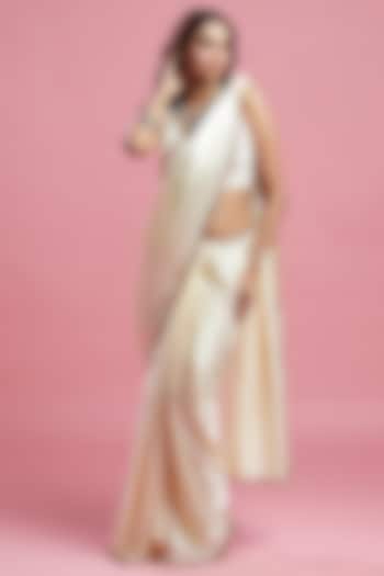 Ivory Satin Embroidered Party Wear Saree Set by Phatakaa at Pernia's Pop Up Shop