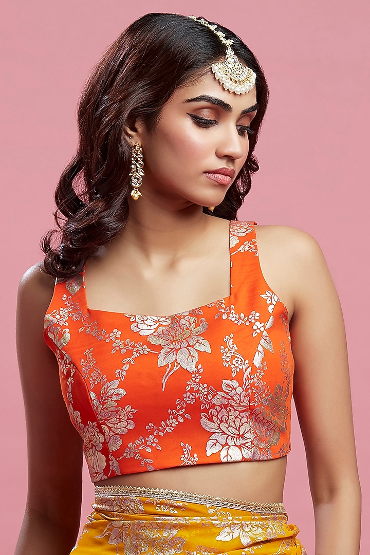 Mustard Georgette & Recycled Polyester Barfi Party Wear Saree Set by Phatakaa at Pernia's Pop Up Shop