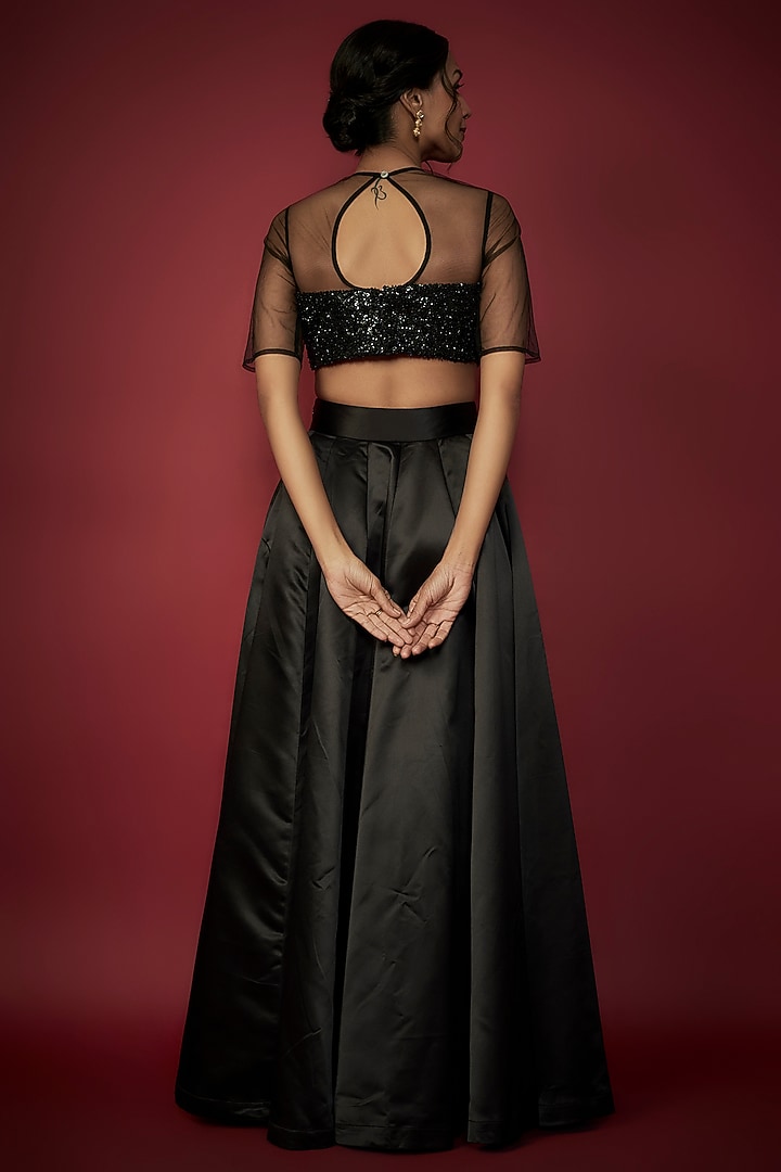 Black Satin Wedding Lehenga Set by Phatakaa at Pernia's Pop Up Shop