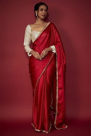 Red Recycled Polyester Gota Saree Set by Phatakaa