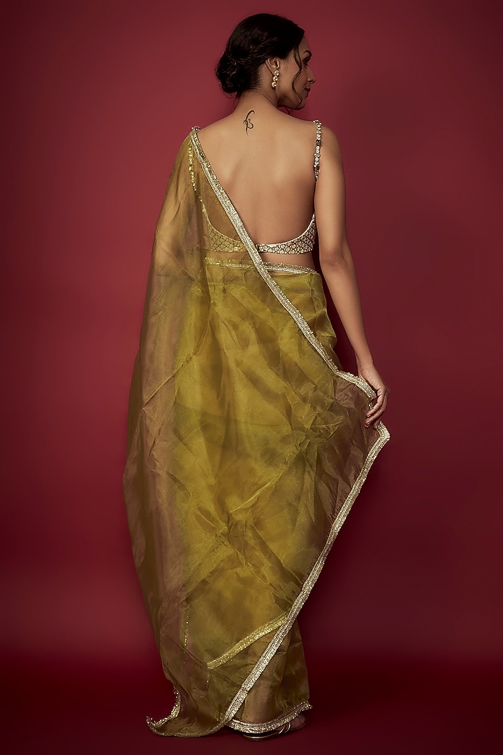 Olive Green Organza Gota Party Wear Saree Set by Phatakaa at Pernia's Pop Up Shop