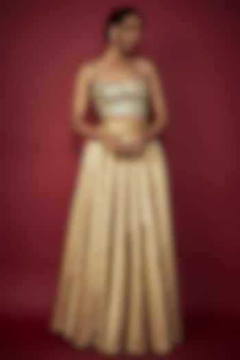 Gold Satin Wedding Lehenga Set by Phatakaa at Pernia's Pop Up Shop