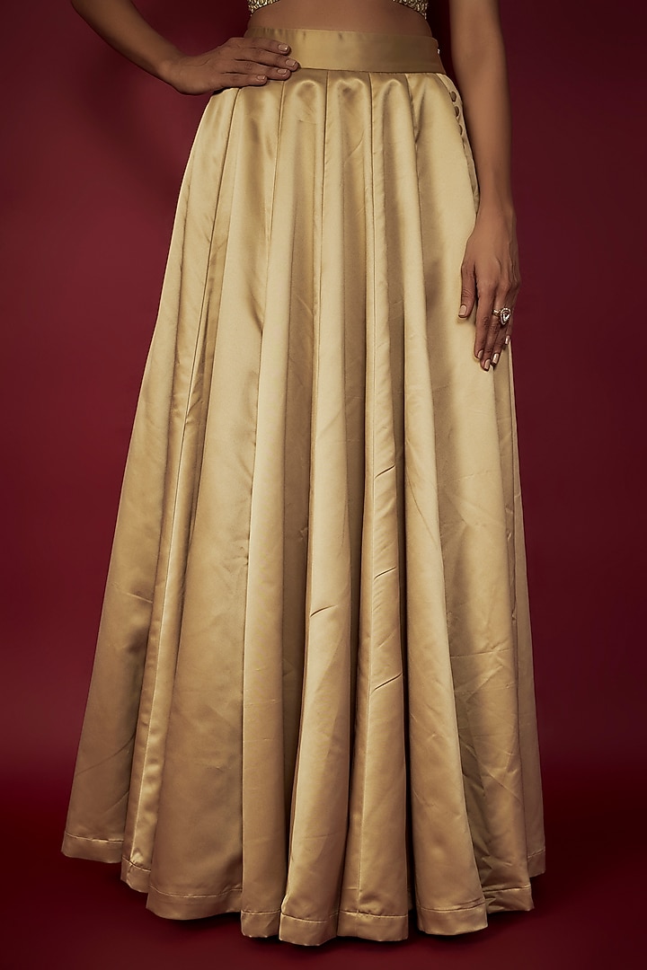 Gold Satin Wedding Lehenga Set by Phatakaa at Pernia's Pop Up Shop