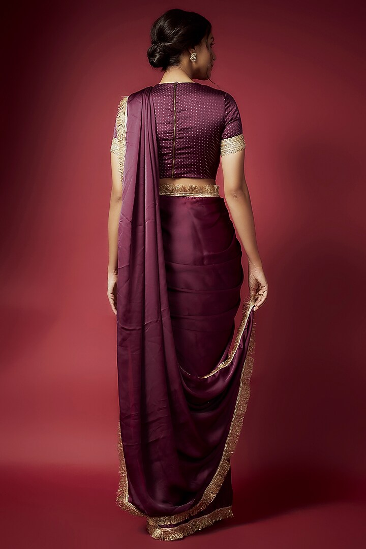Purple Recycled Polyester Pre-Draped Party Wear Saree Set by Phatakaa at Pernia's Pop Up Shop