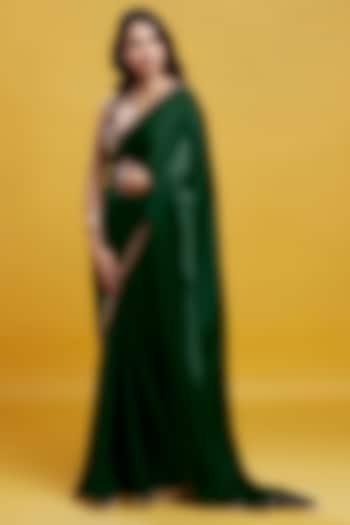 Emerald Green Satin Georgette Pre-Draped Saree by Phatakaa at Pernia's Pop Up Shop