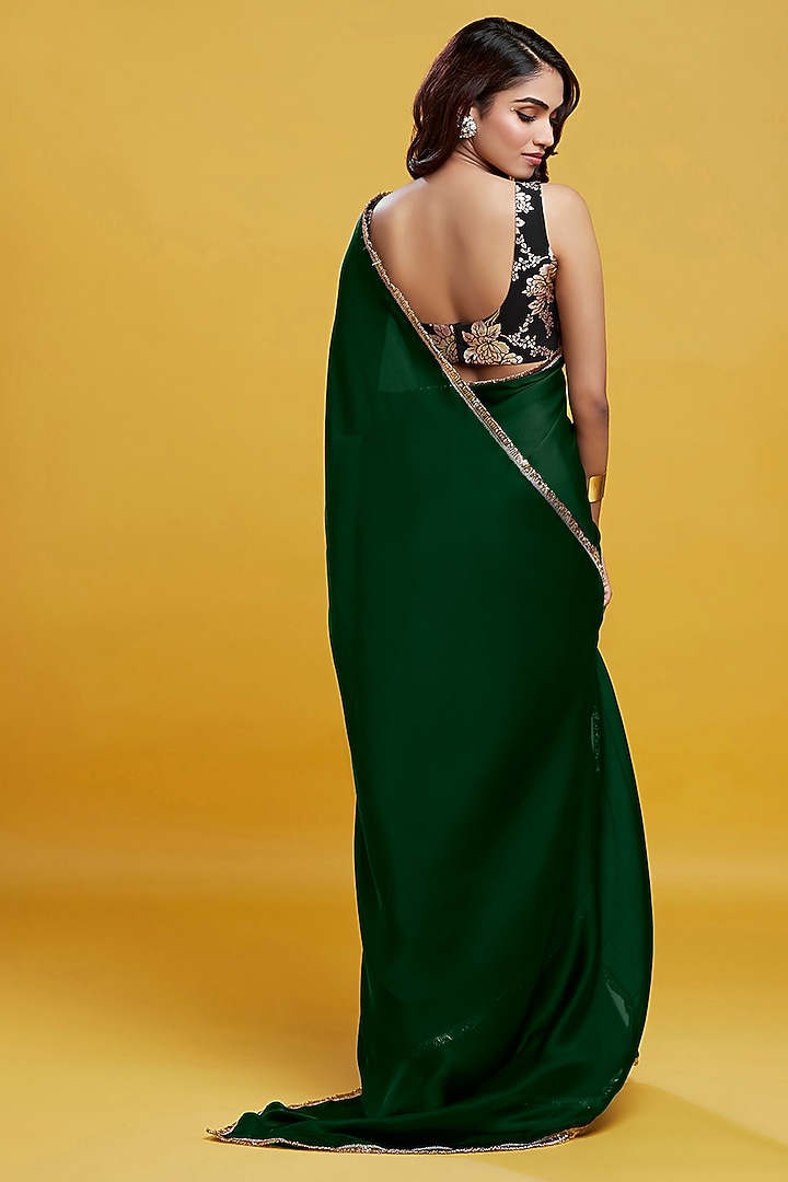 Emerald Green Satin Georgette Pre-Draped Party Wear Saree by Phatakaa at Pernia's Pop Up Shop