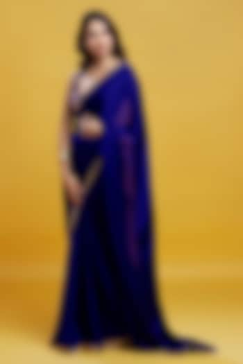 Navy Satin Georgette Pre-Draped Saree by Phatakaa at Pernia's Pop Up Shop