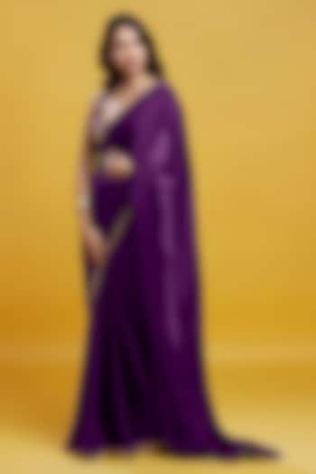 Purple Satin Georgette Pre-Draped Saree by Phatakaa at Pernia's Pop Up Shop