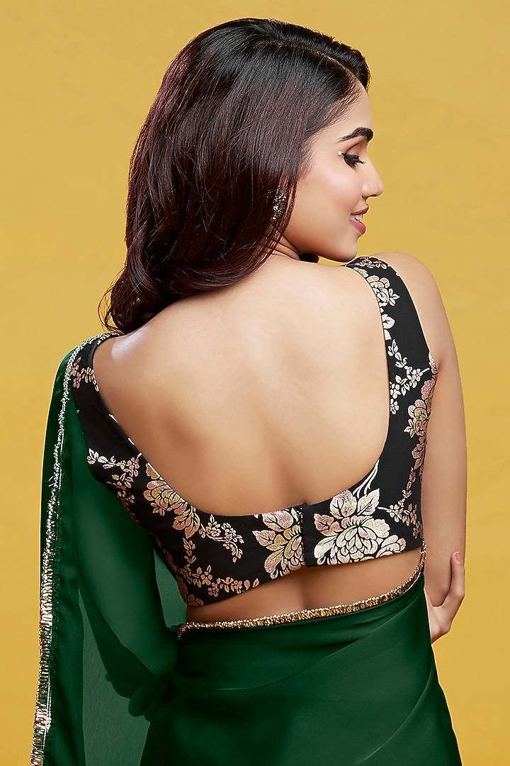 Emerald Green Satin Georgette Pre-Draped Party Wear Saree Set by Phatakaa at Pernia's Pop Up Shop