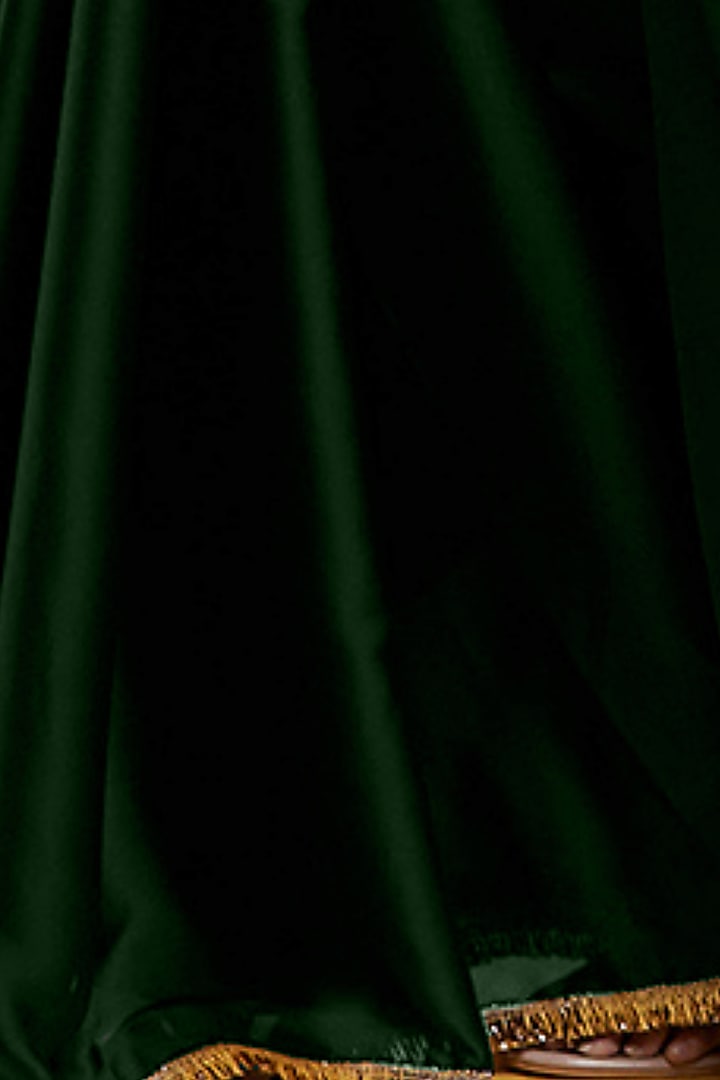 Emerald Green Satin Georgette Pre-Draped Party Wear Saree Set by Phatakaa at Pernia's Pop Up Shop