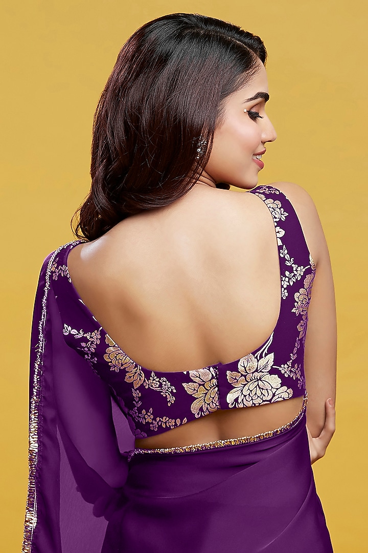 Purple Satin Georgette Pre-Draped Party Wear Saree Set by Phatakaa at Pernia's Pop Up Shop