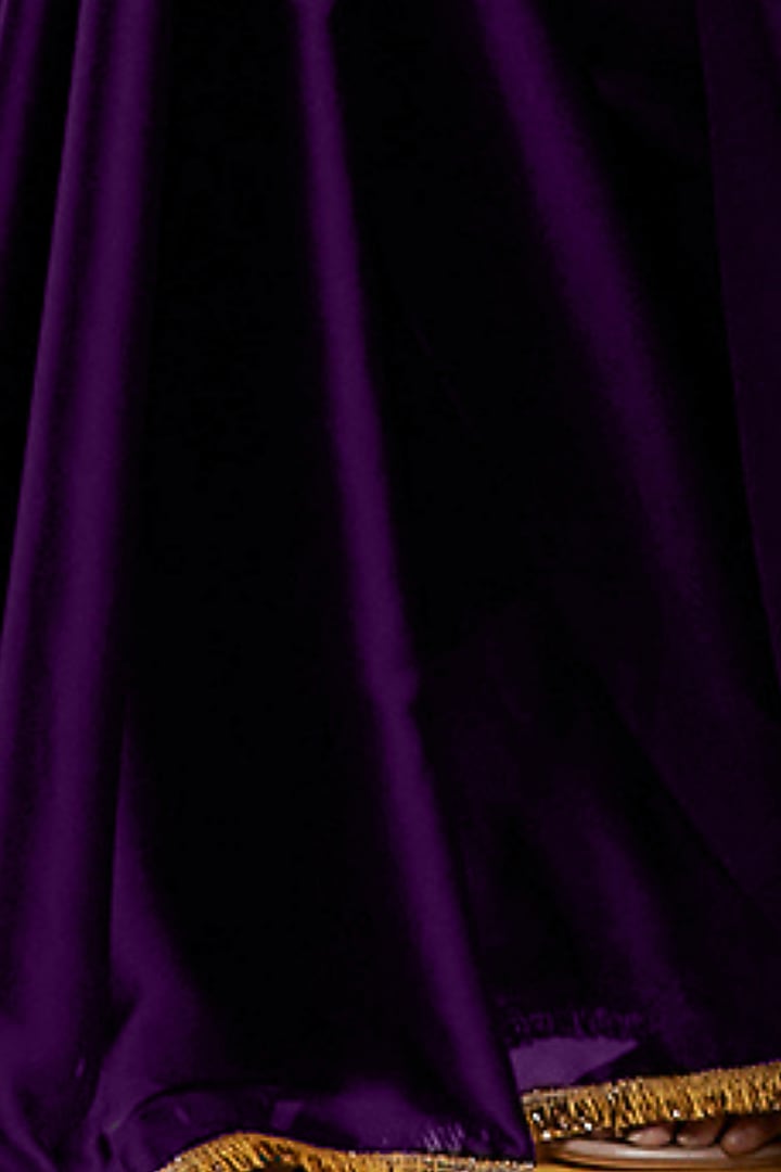 Purple Satin Georgette Pre-Draped Party Wear Saree Set by Phatakaa at Pernia's Pop Up Shop