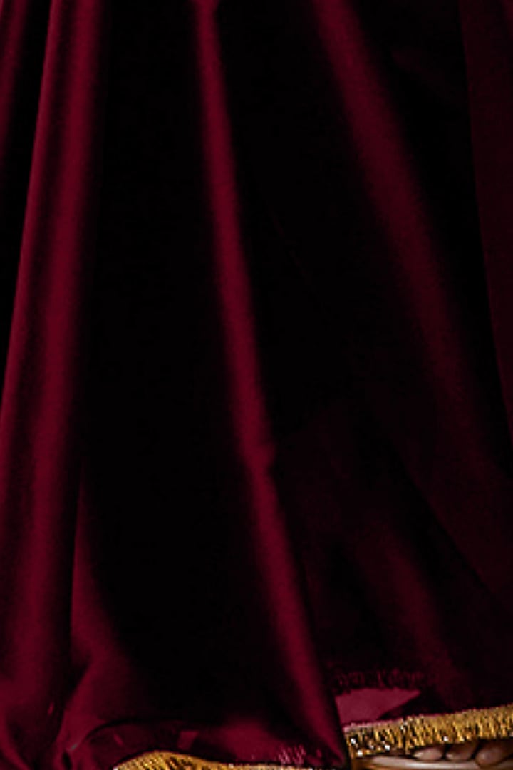Maroon Satin Georgette Pre-Draped Party Wear Saree Set by Phatakaa at Pernia's Pop Up Shop